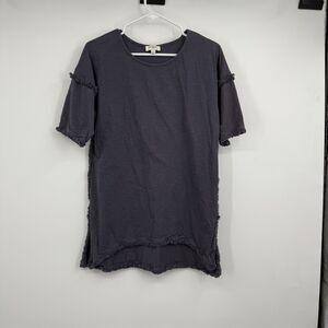 Umgee Gray Tunic Top Blouse S Boho Festival Hippie Raw Hem